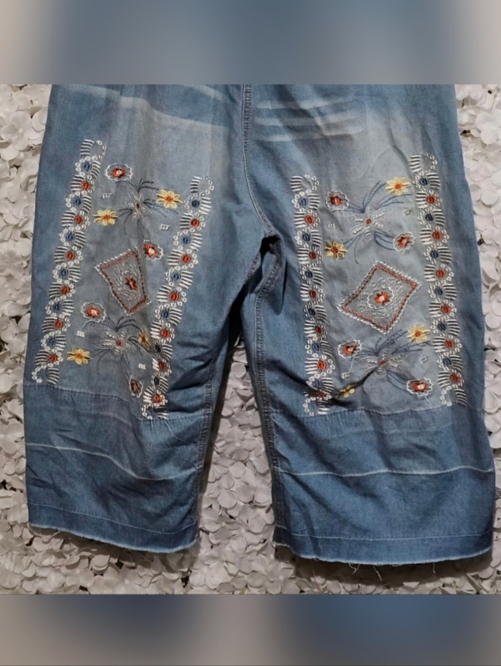 Vintage Boho Embroidered Denim Overalls Wide Leg - Picture 3 of 4
